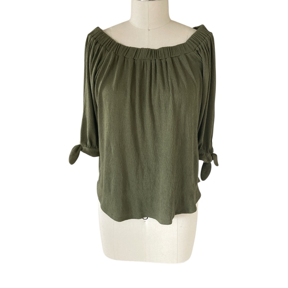 Abercrombie & Fitch Olive Green 3/4 Tie Sleeve Off the Shoulder Blouse, Sz S
